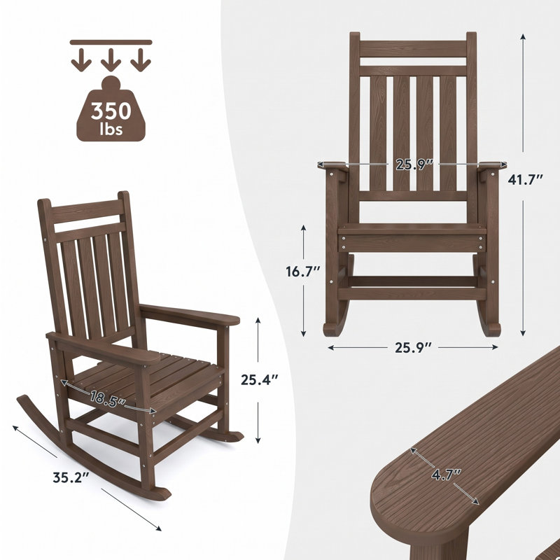 Wolak HDPE Rocking Adirondack Chair, Brun