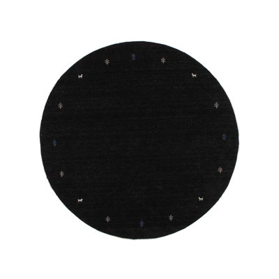 Tapis rond noir / gris en laine / coton fabriqué à la main 7 pi Kenjanae