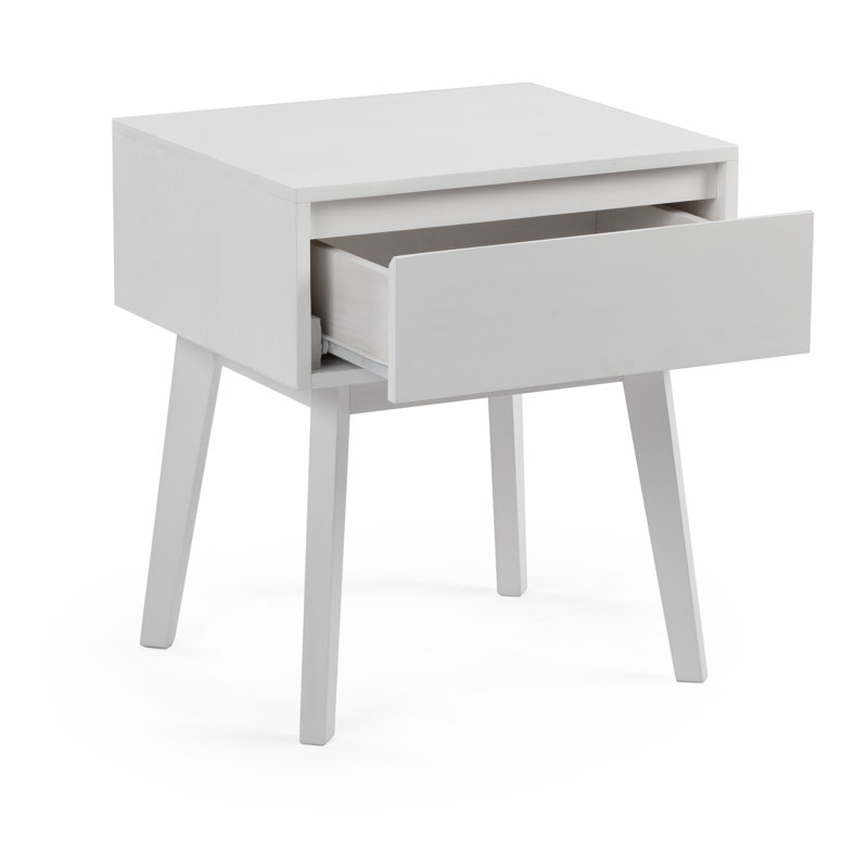  Table de chevet en bois massif Brubaker, Blanc