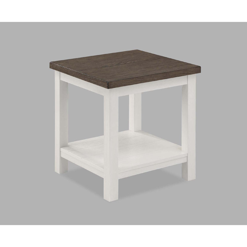 1 pièce Table de bout brune de style campagnard avec base blanche et plateau de table rectangulaire