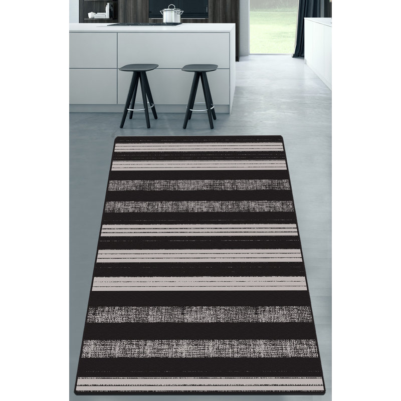 Mccluskey Barcode Striped Handmade Flatweave Polyester Area Rug in Beige/Gray/Black, Rectangle 4'11" x 6'7"