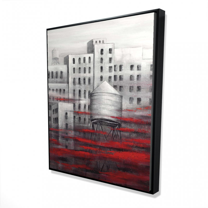 «Gray City With Red Clouds» sur toile, H 60 po x l 48 po