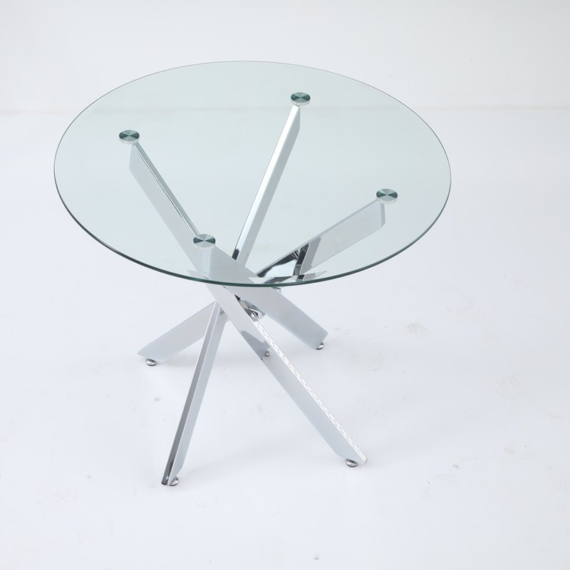 Modern Round Glass Table, Silver