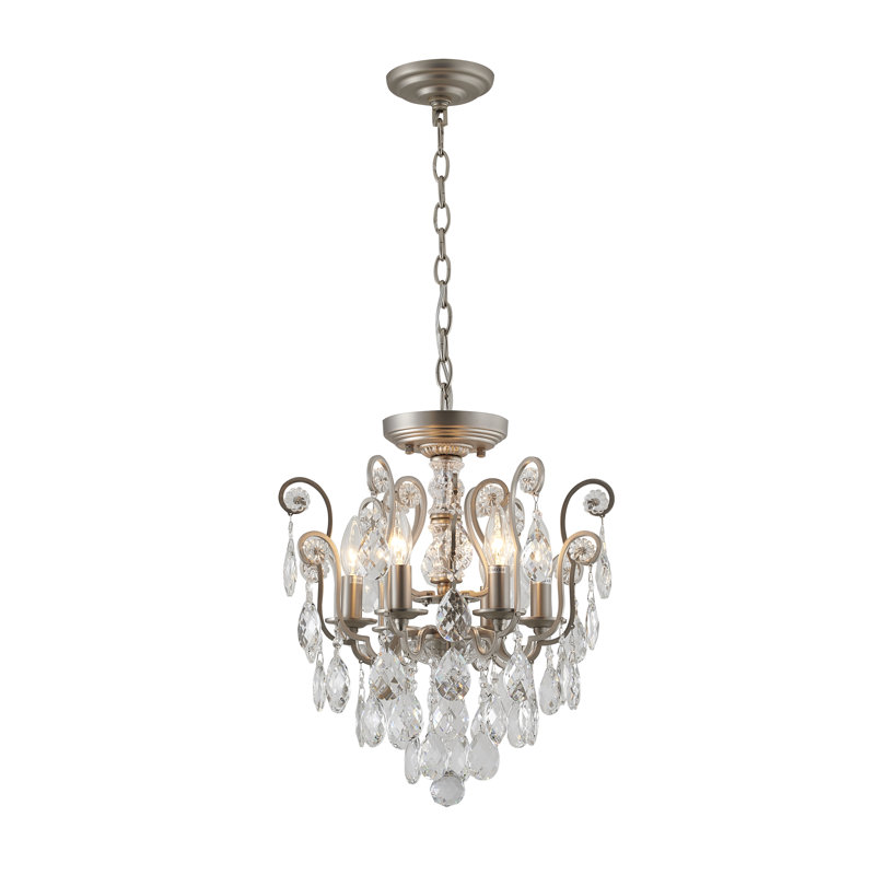 Lustre 6 lumières avec cristaux transparents Cravey, Étain