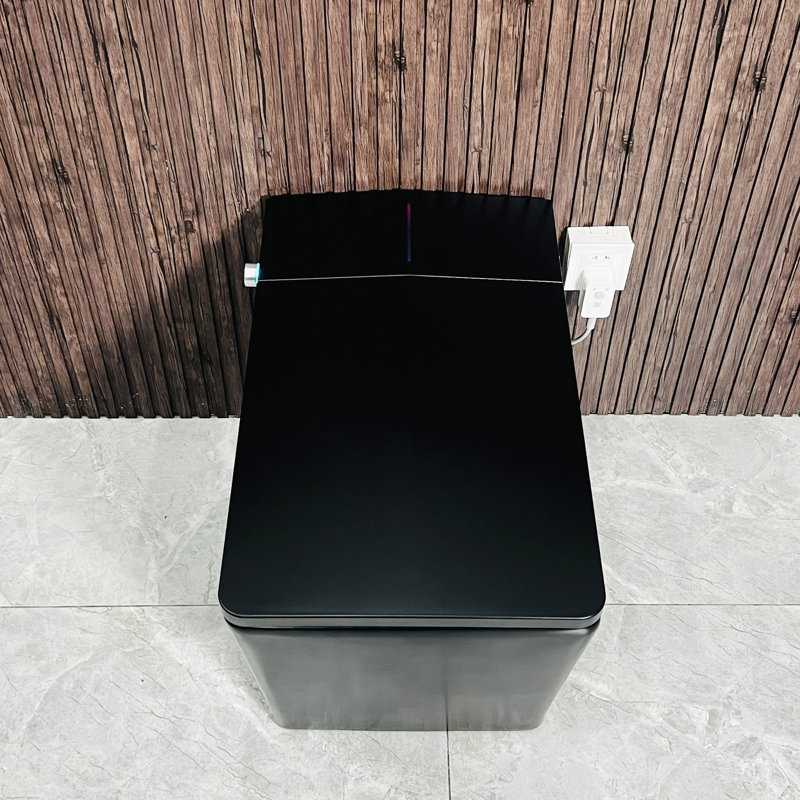 Toilette intelligente pour salle de bain avec réservoir intégré, chasse d'eau automatique, siège chauffant, télécommande, affichage à DEL, affichage de connexion carré noir à utiliser