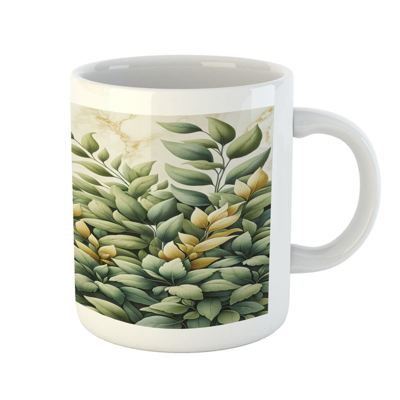 Bay Isle Home™ Eucalyptus Leaves Ceramic Coffee Mug Bold Branches 11 oz Laurel Green Eggshell
