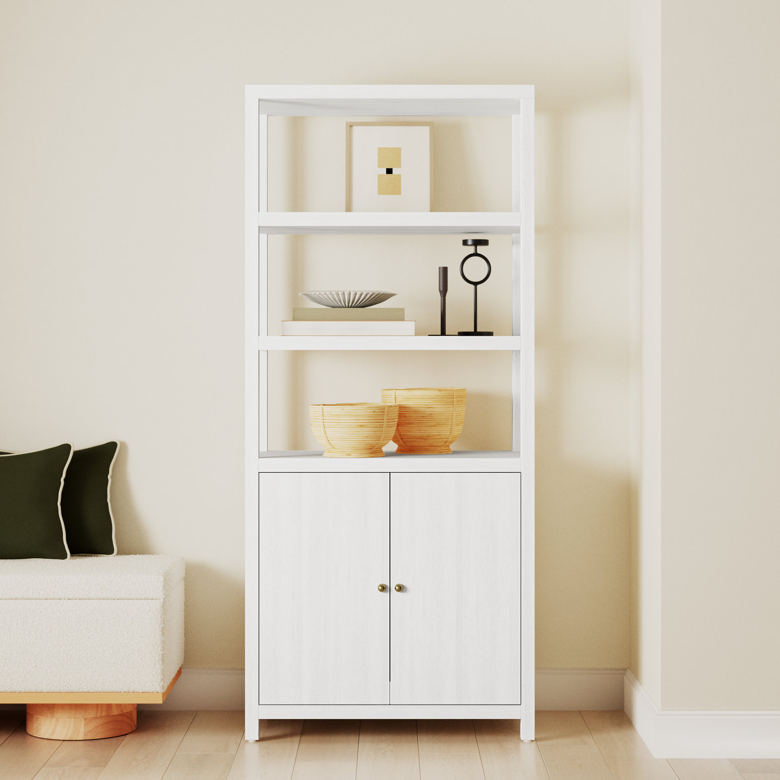 Celine 32" Acacia Bookcase, Textured White
