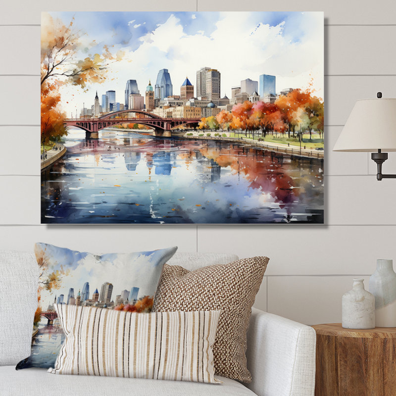 Minneapolis en automne I, Toile tendue, H 16 po x l 32 po x P 1 po
