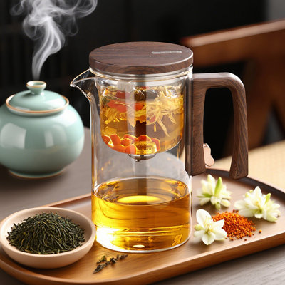 24 oz Press Control Glass Teapot with Tea Water Separation and Built-in Filter