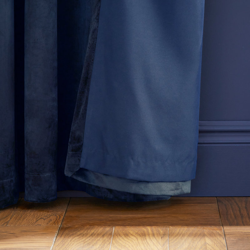 Kingsley Matt Velvet Lined Eyelet Curtains, Navy