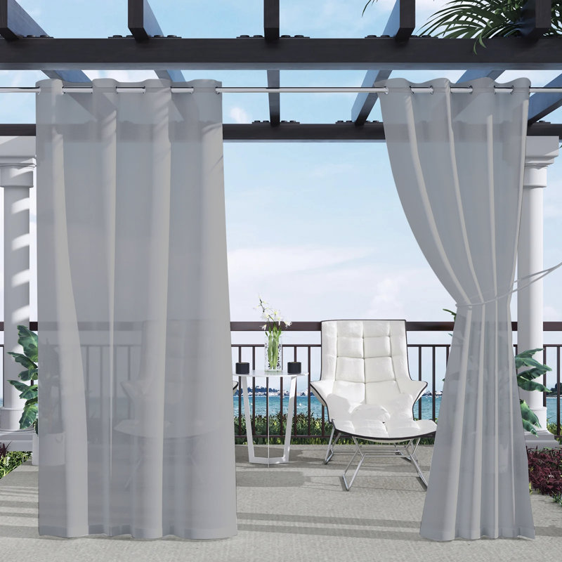 Abba White 52" W x 84" L Grommet Solid Sheer Waterproof Pergola Outdoor Curtain Single Panel, 52" W x 84" L, White
