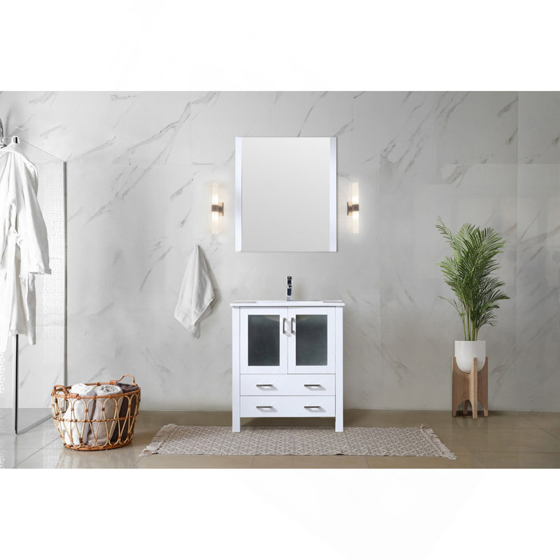 Meuble-lavabo blanc 30 po X P 18,25 po D, avec plateau en céramique blanche, Blanc, H 33,5 po x l 30 po x P 17,75 po