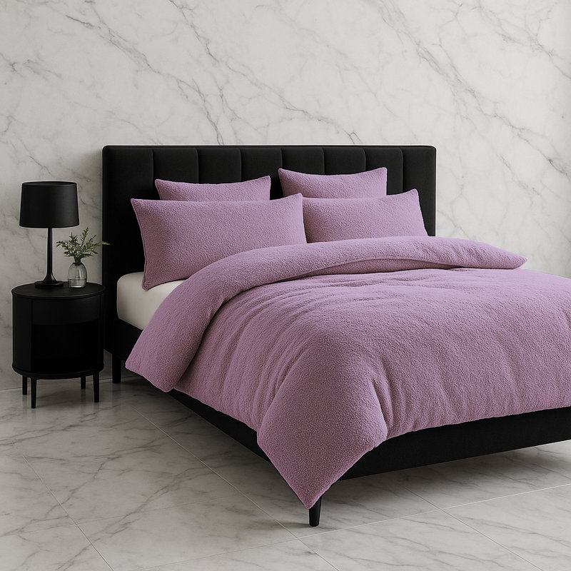 Polyester No Pattern Duvet Cover Set with Pillowcases, Lilac, Double Duvet Cover + 2 Standard Pillowcases