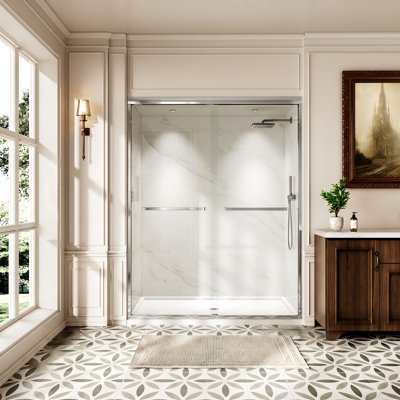 44-48" W x 76" H Double Sliding Shower Door, Tall Semi-Frameless Walk-in Shower Enclosure with 1/4" (6mm) SGCC Tempered Glass, Shatter-Resistant Safety Glass Door for Bathroom Upgrade and Home Renovation
