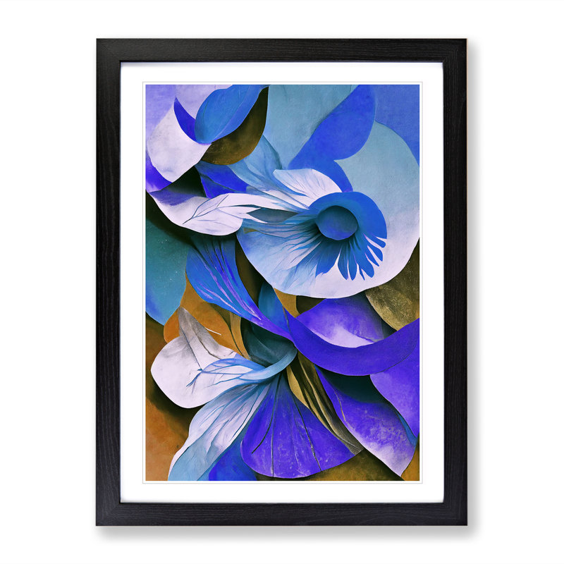 Flowing Abstract Floral No.2 - Single Picture Frame Painting, 64cm H x 46cm W x 2cm D, Black