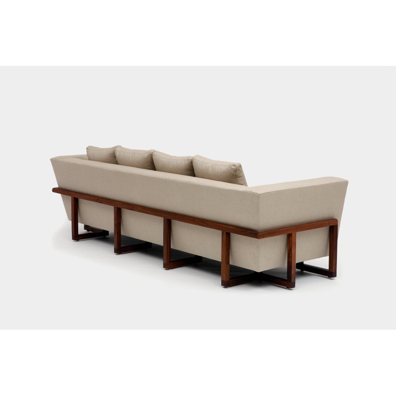 LRG Velvet Sofa, Walnut, Hopsack Linen Blends, No Trays