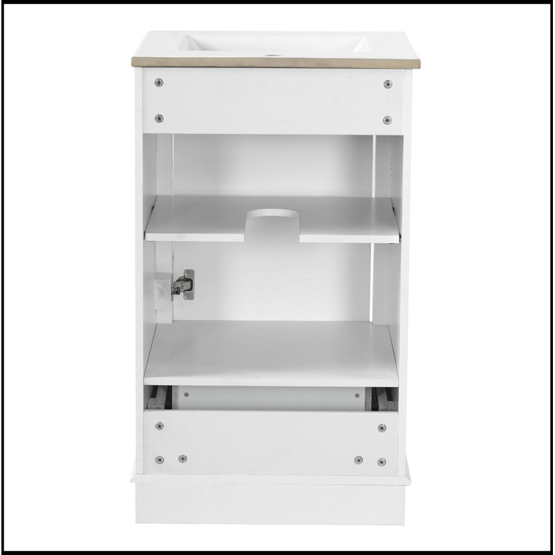 Meuble-lavabo de salle de bain avec lavabo en céramique, porte à fermeture et tablette réglable, White