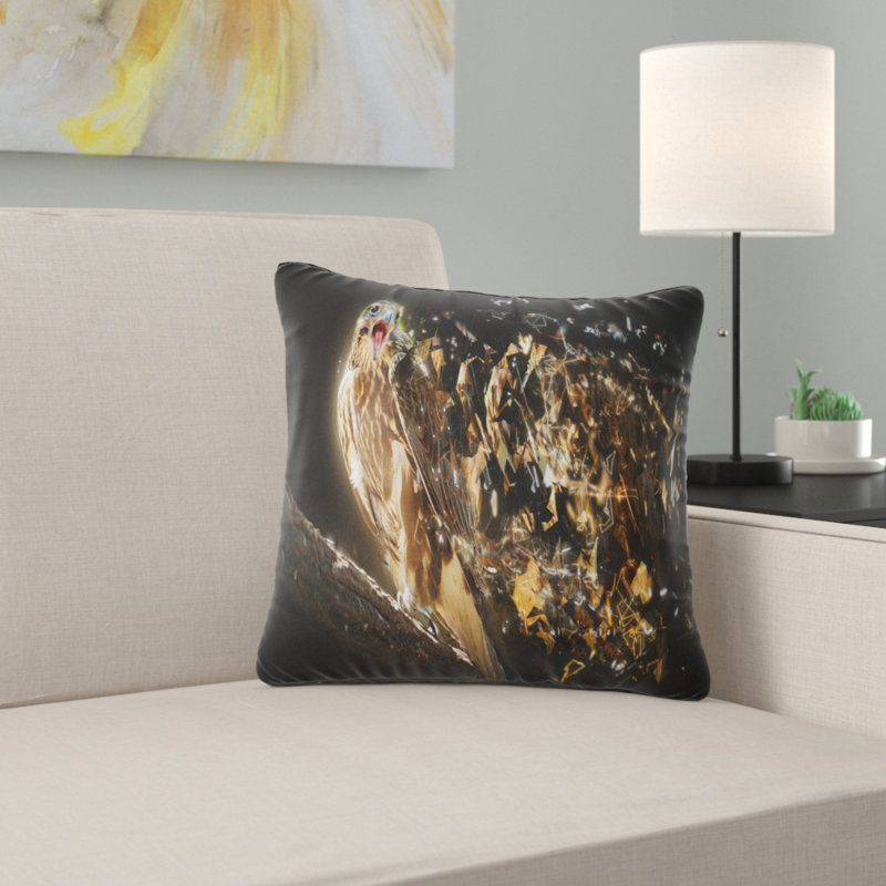 Falcon avec bec ouvert - coussin imprimé animal, 16 po x 1 po, Coussin décoratif