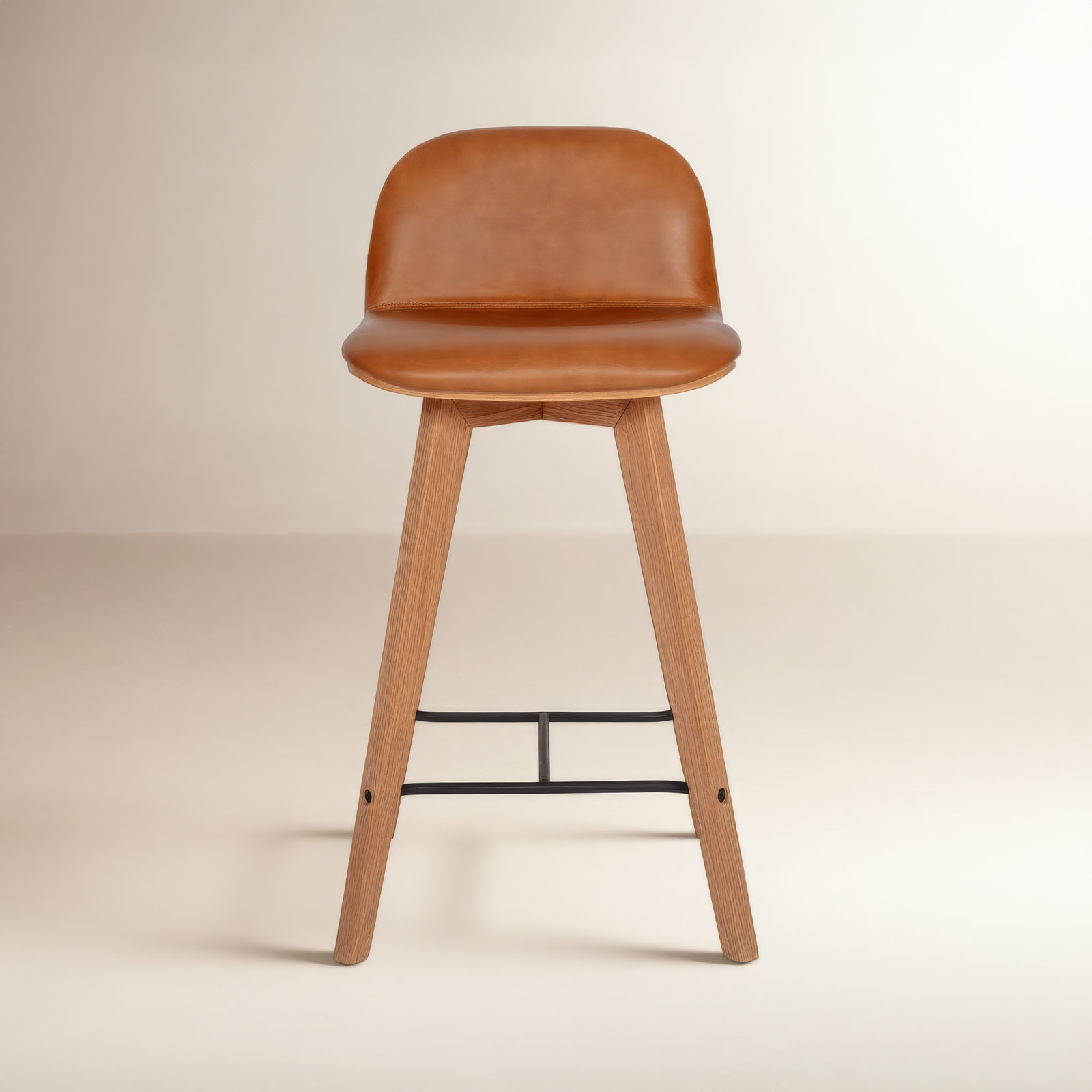 Caspian 26" Bar Stool, Counter Stool (25.5” Seat Height), Brown Top Grain Leather