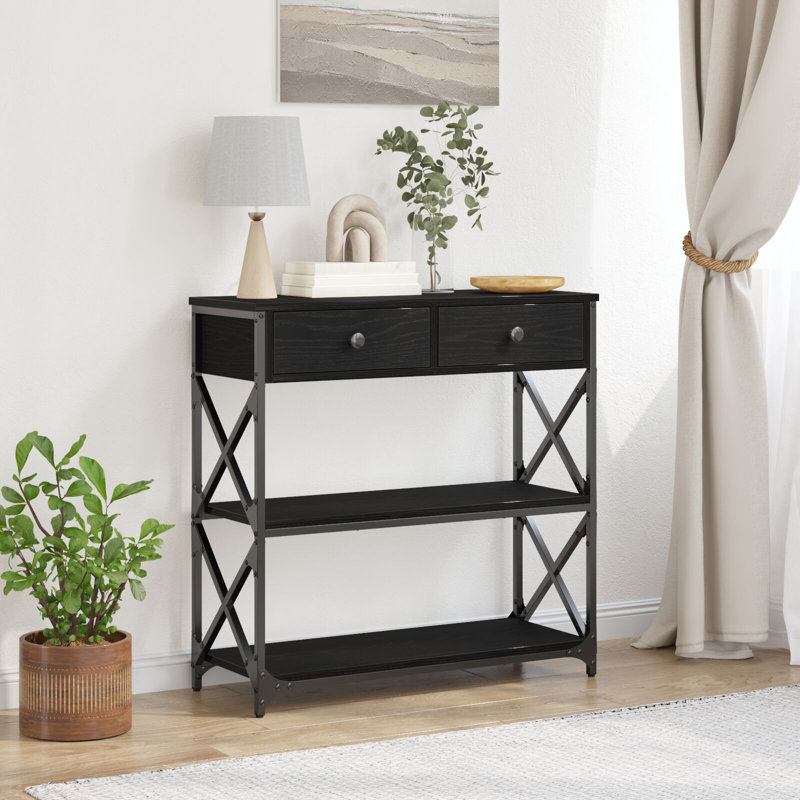 Console Table 100X28x75 Cm Engineered Wood & Steel, Black Oak, 75cm H x 75cm W x 28cm D