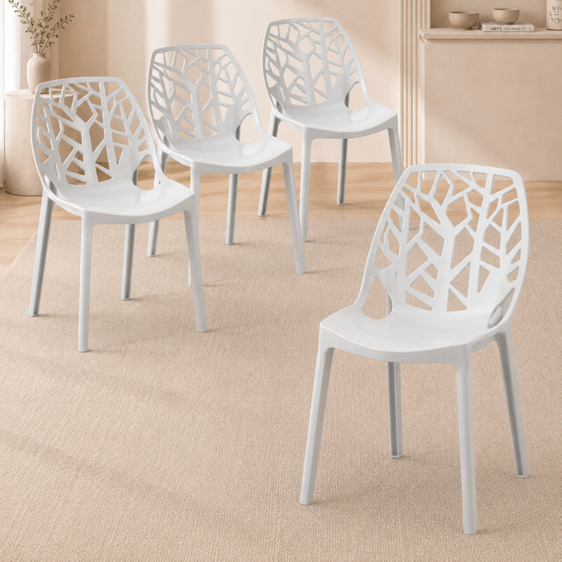 Edgington Lightweight Stacking Accent Dining Chair for Indoor & Outdoor, Solid Gray, Set of 4