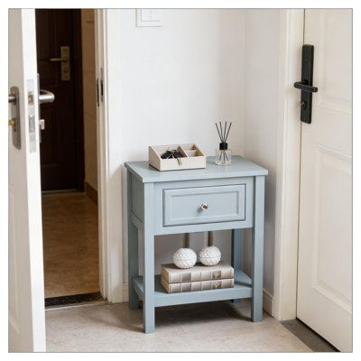 Modern Sofa Side Table with Drawer and Open Shelf - Gray Accent End Table