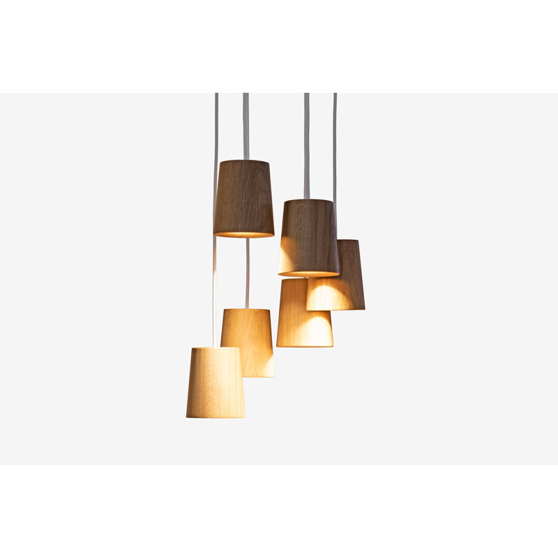Solid 6 - Light LED Pendant, Natural Oak