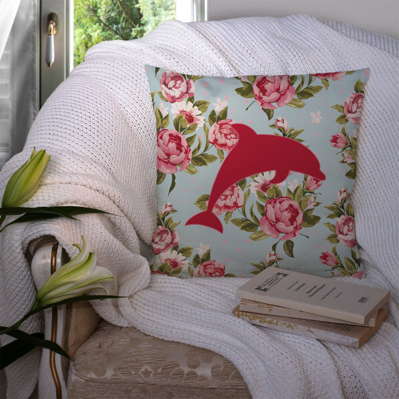 Coussin décoratif intérieur/extérieur bleu roses de l’élégance shabby dauphin, H 14 po x l 14 po x P 4 po