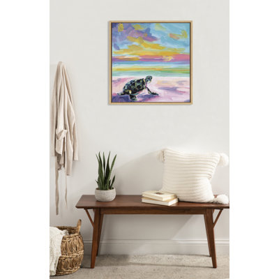 Sunset Sea Turtle by Rachel Christopoulos Framed Canvas Wall Art Print