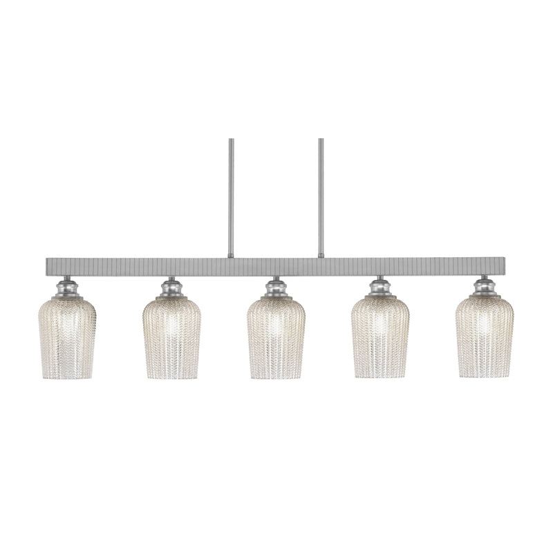 Barre d'éclairage 5 lumières Edge avec verre texturé 5 po, Argent argent, Nickel brossé