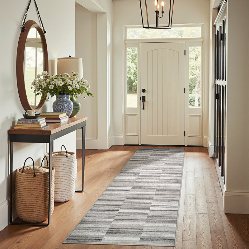 Tapis lavable moderne à motif abstrait moderne, Tapis de couloir : 3 pi x 10 pi, Gris