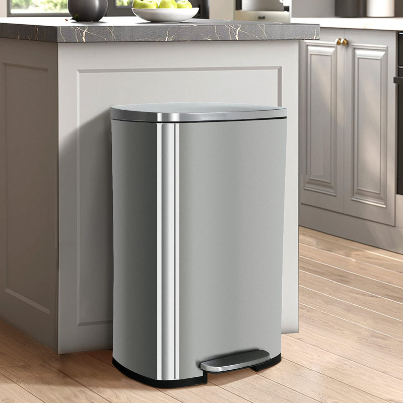 Silver Stainless Steel 13 Gallon Pedal Trash Can with Removable Lid