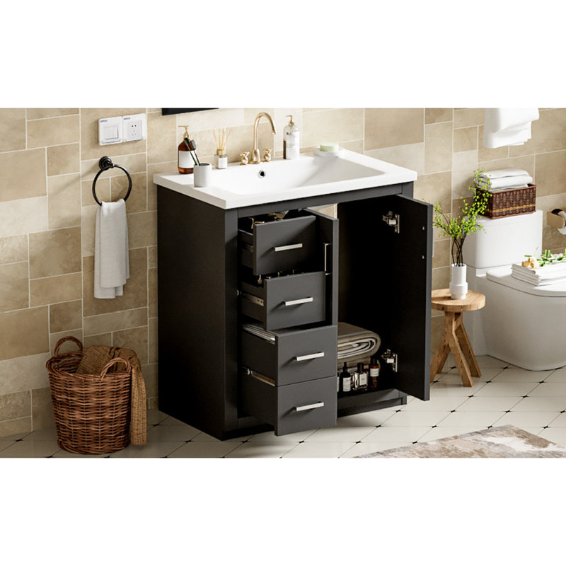 Ensemble de meuble-lavabo autoportant avec cadre en bois 30 po, Noir, noir, noir, noir