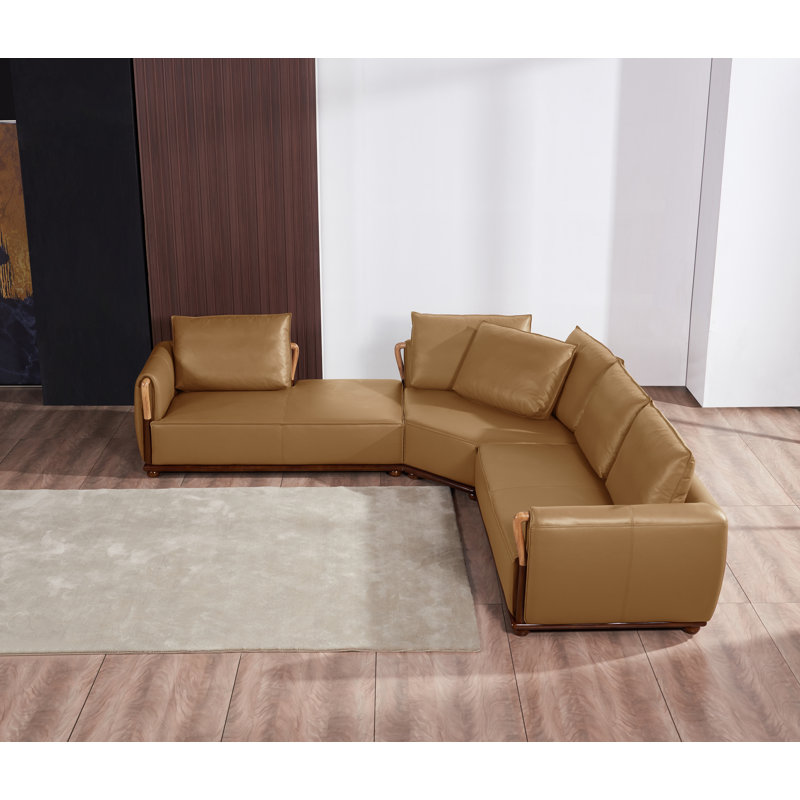 Skyline Leather Modular Sectional, Cognac Genuine Leather