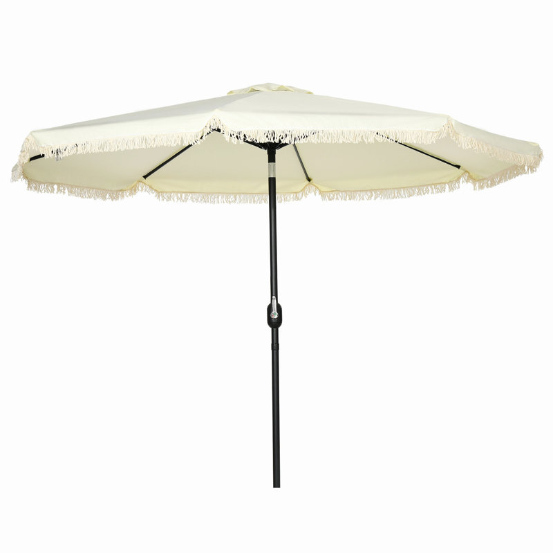 Parasol de patio de 9 pi avec bouton poussoir inclinable et manivelle Outsunny, Blanc, crème