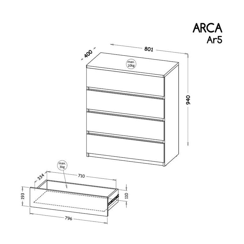 Ottuso 80cm W 4 - Drawer Chest of Drawers, Arctic White