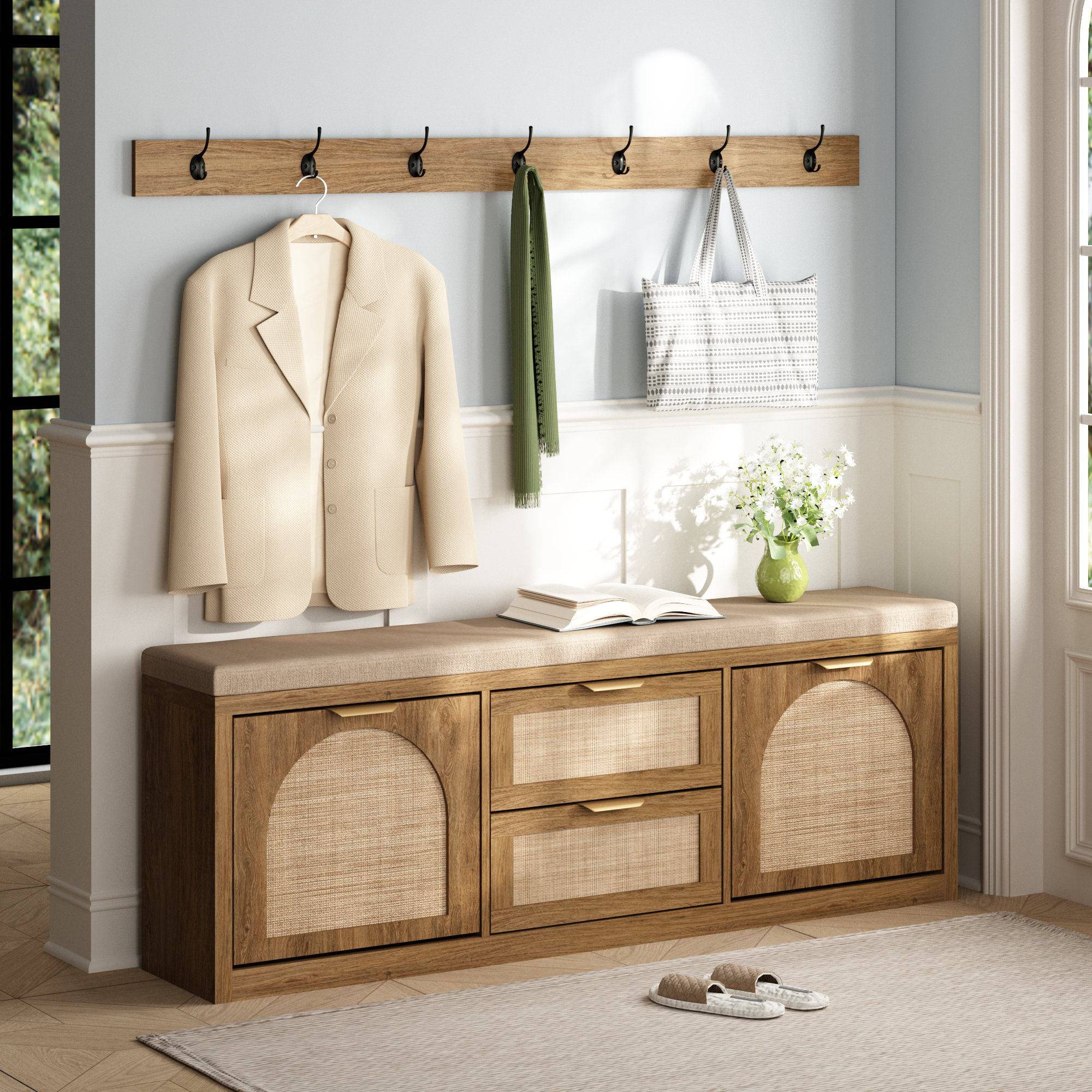 shoe bench oak bench with cushion