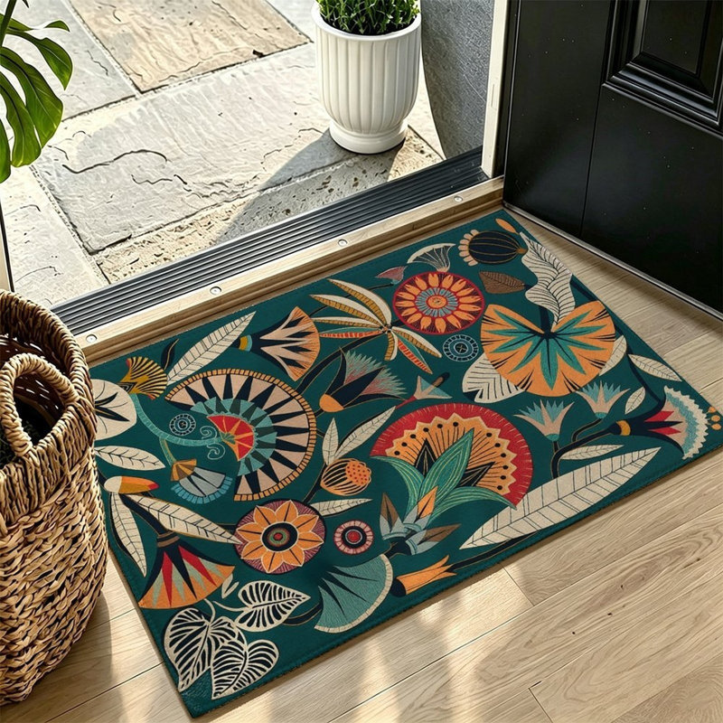 Tapis d'appoint tropical à motifs floraux turquoise de 47 po x 31 po