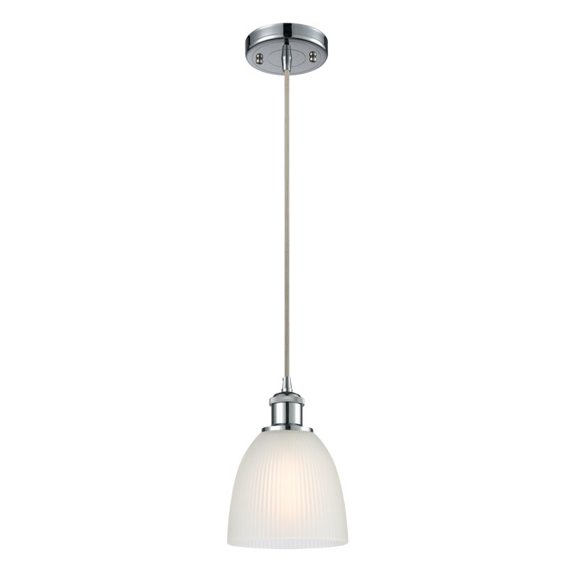 Luminaire suspendu en forme de cloche à 1 lumière Whipple, Chrome poli, Blanc, Ampoule non incluse