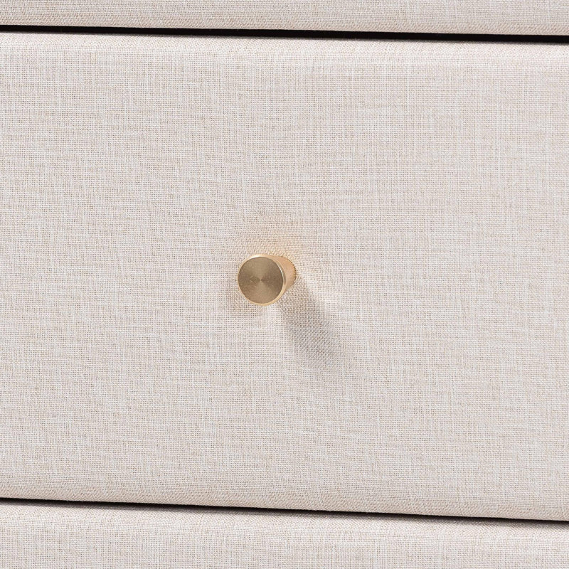 Commode 6 tiroirs Prinpop en tissu beige et bois brun wengé