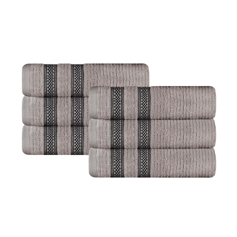 Tylique Zero Twist Cotton Ribbed Modern Geometric Border Soft Highly-Absorbent Hand Towel, Gray