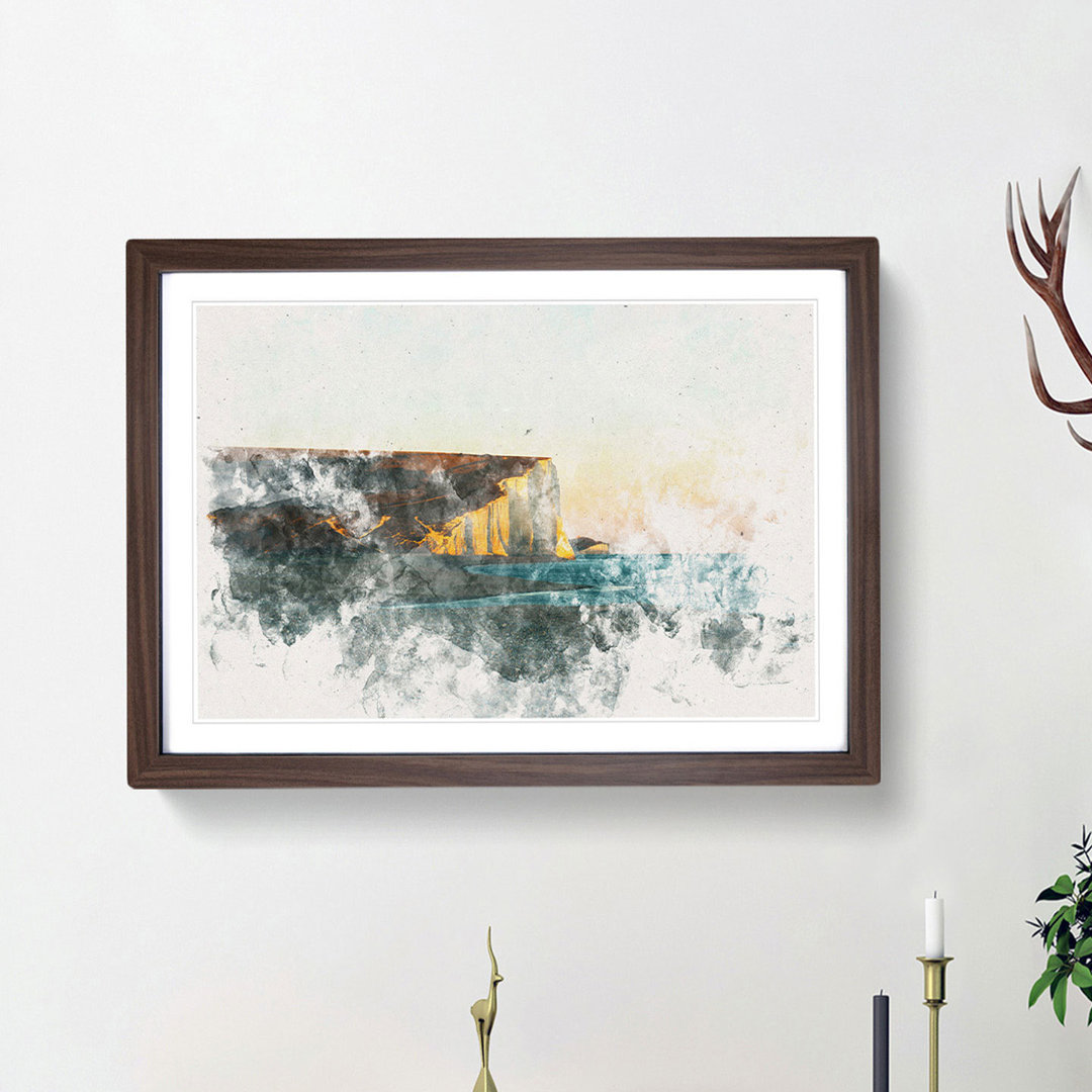 Seven Sisters Cliffs In Eastbourne Watercolour - Single Picture Frame Print on MDF