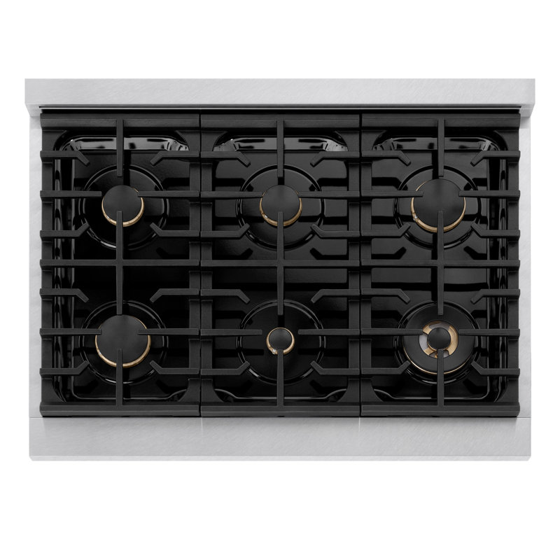 ZLINE Autograph 36" Paramount Dual Fuel DuraSnow® Range w/ White & Black Accents (SDRSZ-WM-36-MB), Polished Gold