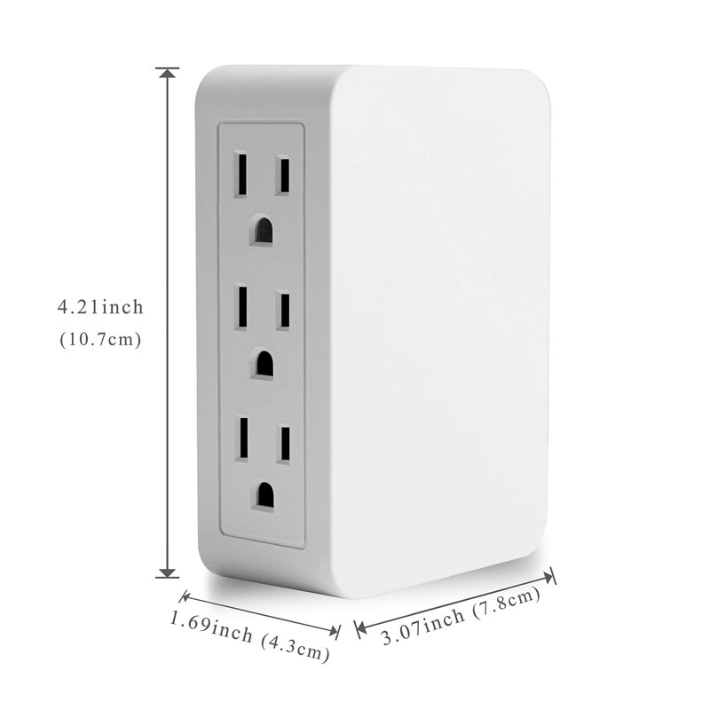 Adaptateur de robinet mural à 6 prises de terre, prise murale électrique, homologué UL (entrée latérale / 2PK)