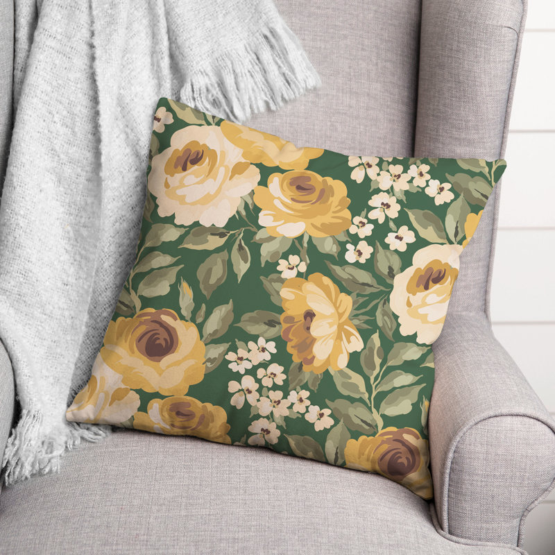 Floral Outdoor Throw Pillow, 16" x 16", Green