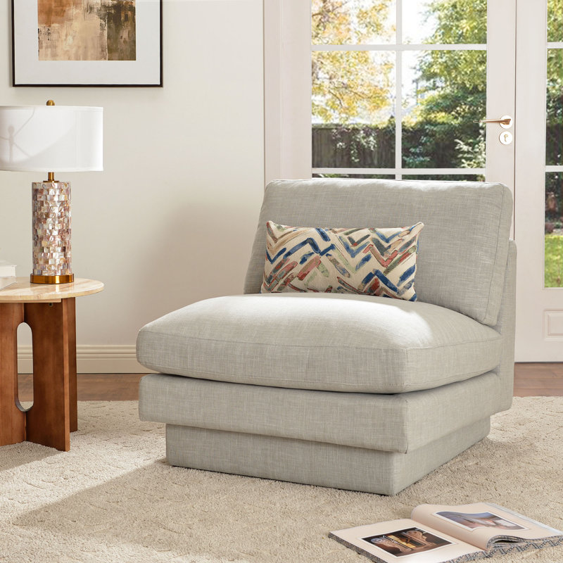 Fauteuil de chambre rembourré 34 po, Mélange de lin gris clair