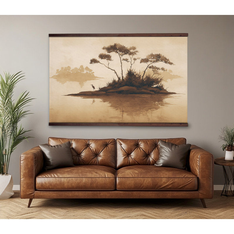 Tapisserie côtière héron, reproduction murale avec barres en bois, prêt à accrocher, décor naturel, H 45 po x l 73 po