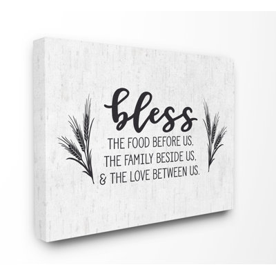 " Bless The Food and Family with Wheat Subtle Birch Typography " Graphic Art Print