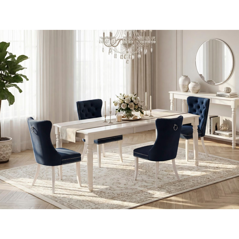 Ensemble de cuisine 5 pièces composé d'une table de salle à manger rectangulaire avec rallonge amovible et 4 chaises Parson, lin blanc