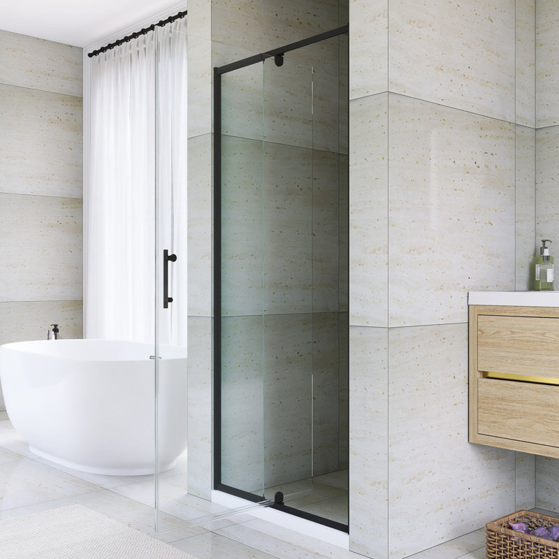 Porte de douche à cadre pivotant en aluminium avec système de fermeture magnétique 28-32 "x H 72" au fini noir mat, Noir mat